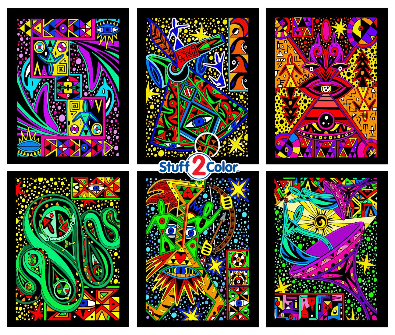 Stuff2Color Out Of This World - 6 Pack Of Cosmic Fuzzy Velvet Coloring Posters