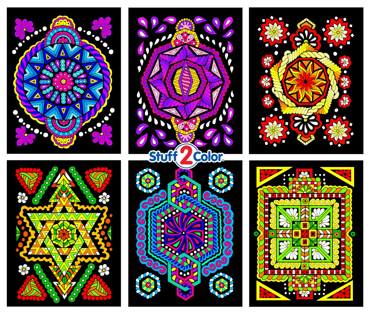Triangle, Octagon, Square, Circle, Pentagon, Hexagon - 6 Fuzzy Velvet Coloring Posters
