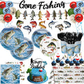 178PCS Fishing Birthday Party Decorations Includes Plates, Napkins, Cups, Cutlery, Tablecloth, Cake & Cupcake Toppers, Banner, H