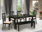 East West Furniture DUNI6-BLK-C 6 Piece Dining Table Set Contains a Rectangle Wooden Table and 4 Linen Fabric Dining Room Chairs with a Bench, 36x60 Inch, Black