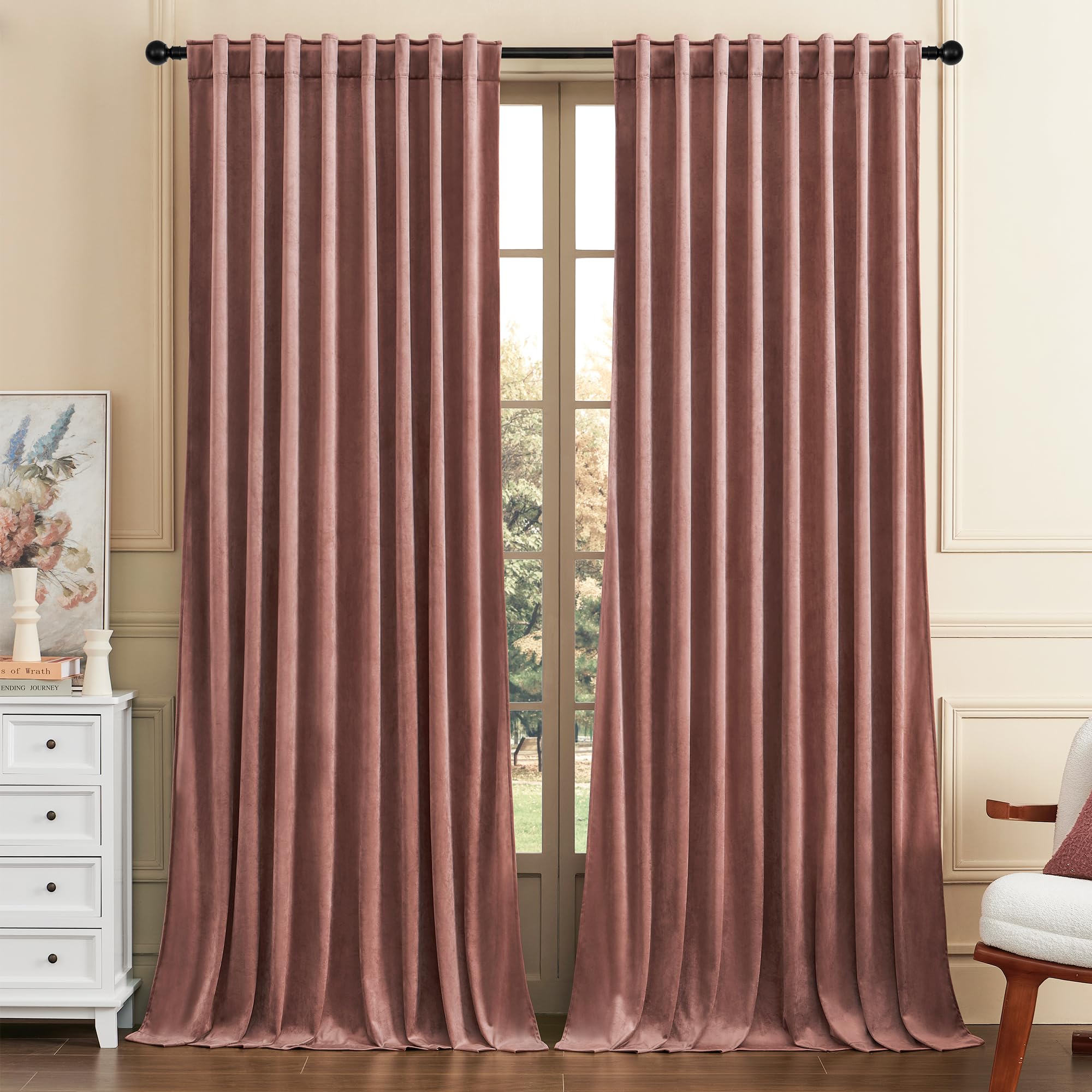 Timeper 62 Inches Mauve Wild Rose Velvet Curtains Vertical Drapes Light Dimming Energy Saving For Girls Bedroom, Privacy Panels