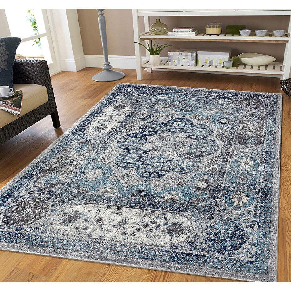 HomeRoots 531889 9 x 12 ft. Gray Medallion Power Loom Rectangle Area Rug
