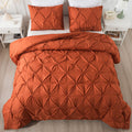 Andency Burnt Orange Pinch Pleat Comforter Full(79X90Inch), 3 Pieces(1 Pintuck Comforter And 2 Pillowcases) Down Alternative Mic