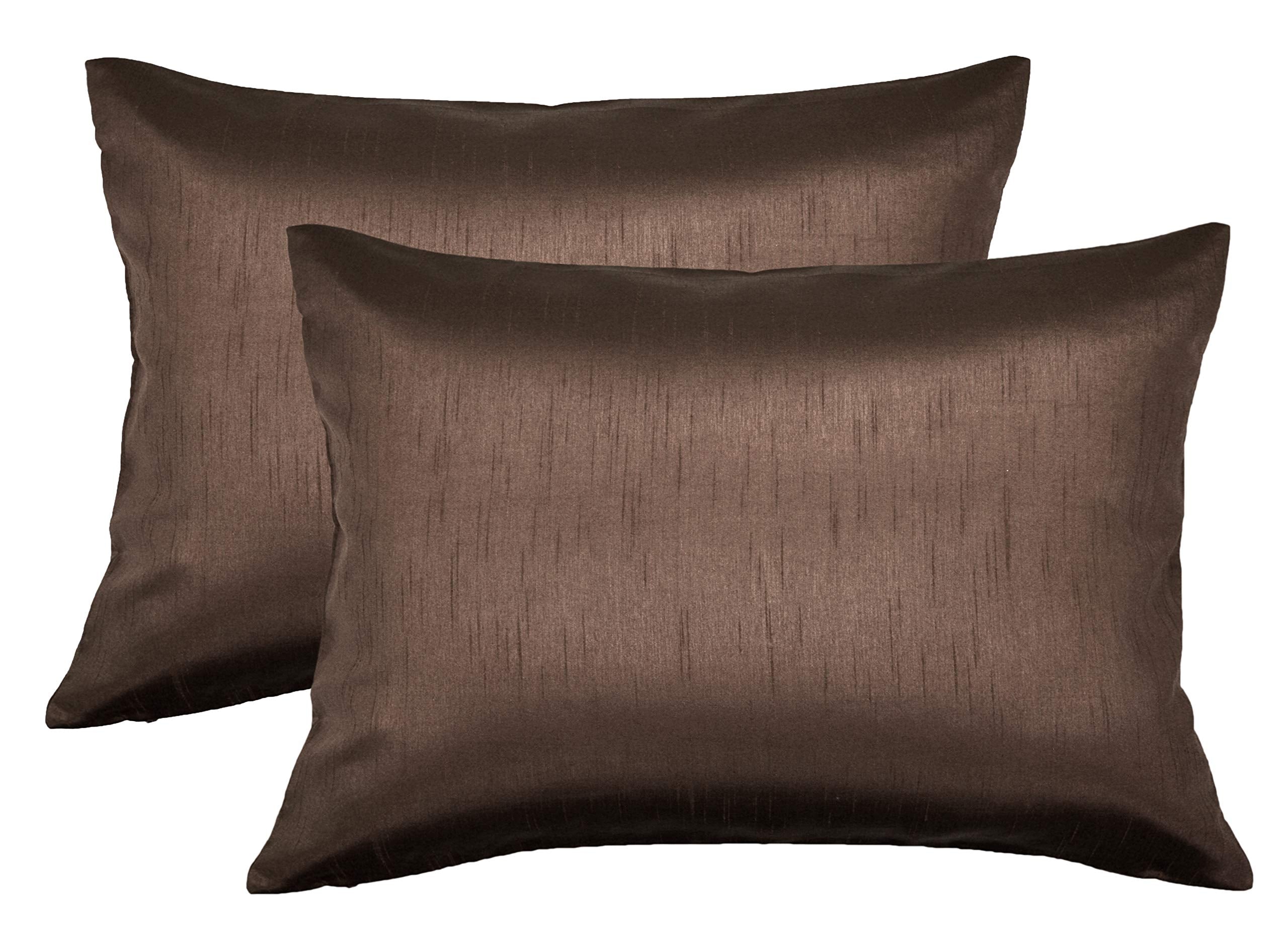 Aiking Home 12X18 Inches Faux Silk Rectangular Throw Pillow Cover, Zipper Closure, Brown (Set Of 2)