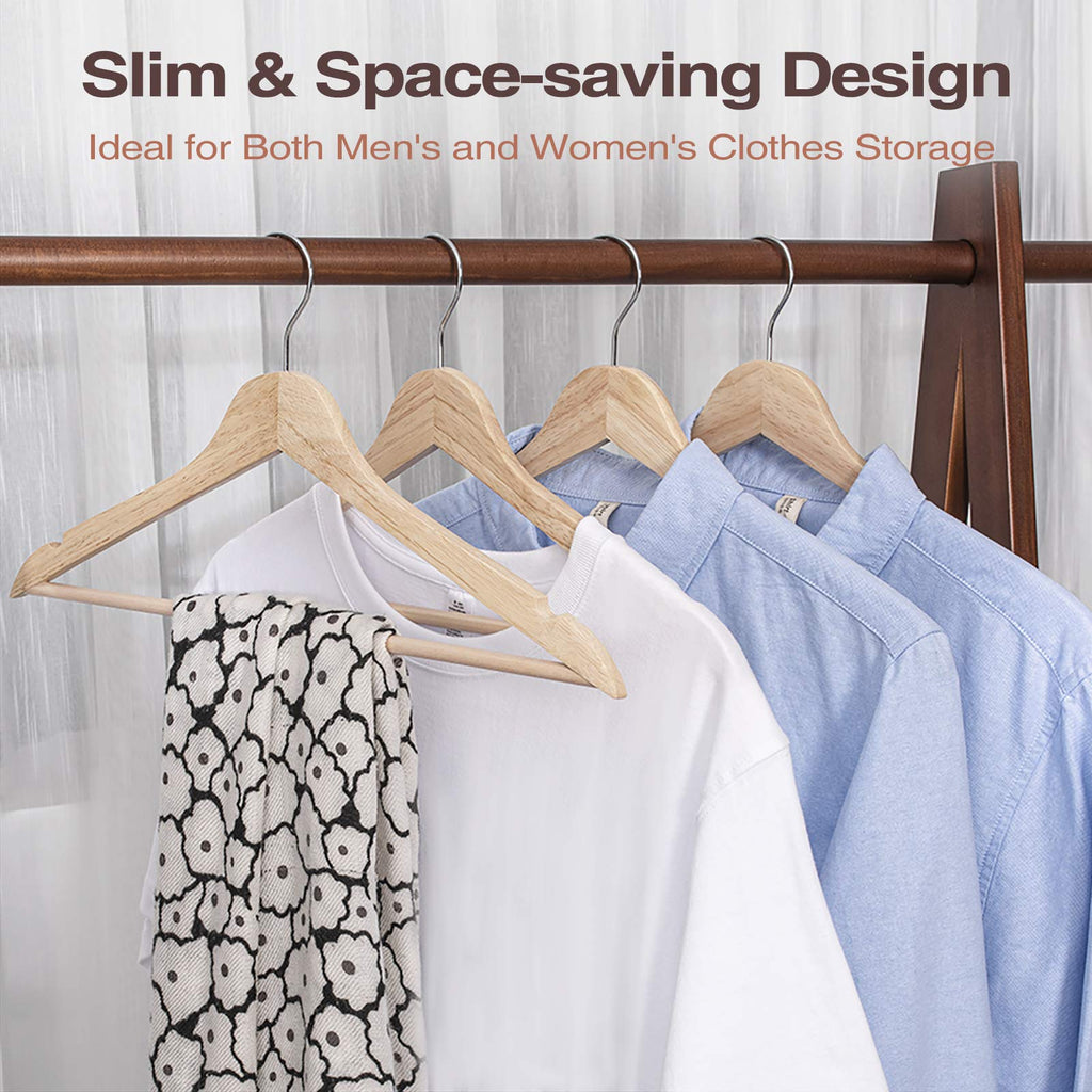 Fairyhaus Wooden Hangers 20 Pack, Natural Wood Hangers With 360 Swivel Hook And Notches, Slim & Lightweight Hangers Wood For Clo