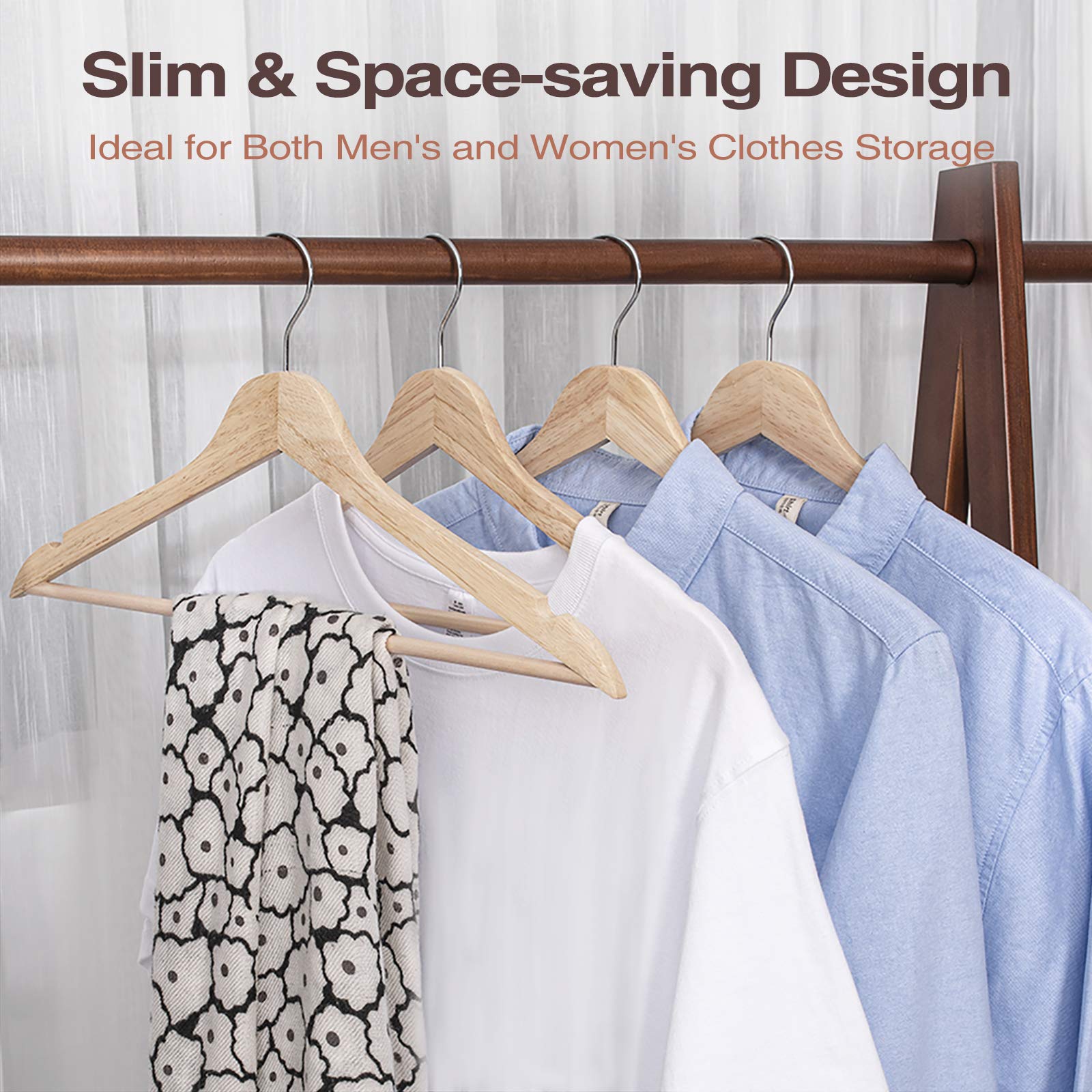 Fairyhaus Wooden Hangers 20 Pack, Natural Wood Hangers With 360 Swivel Hook And Notches, Slim & Lightweight Hangers Wood For Clo