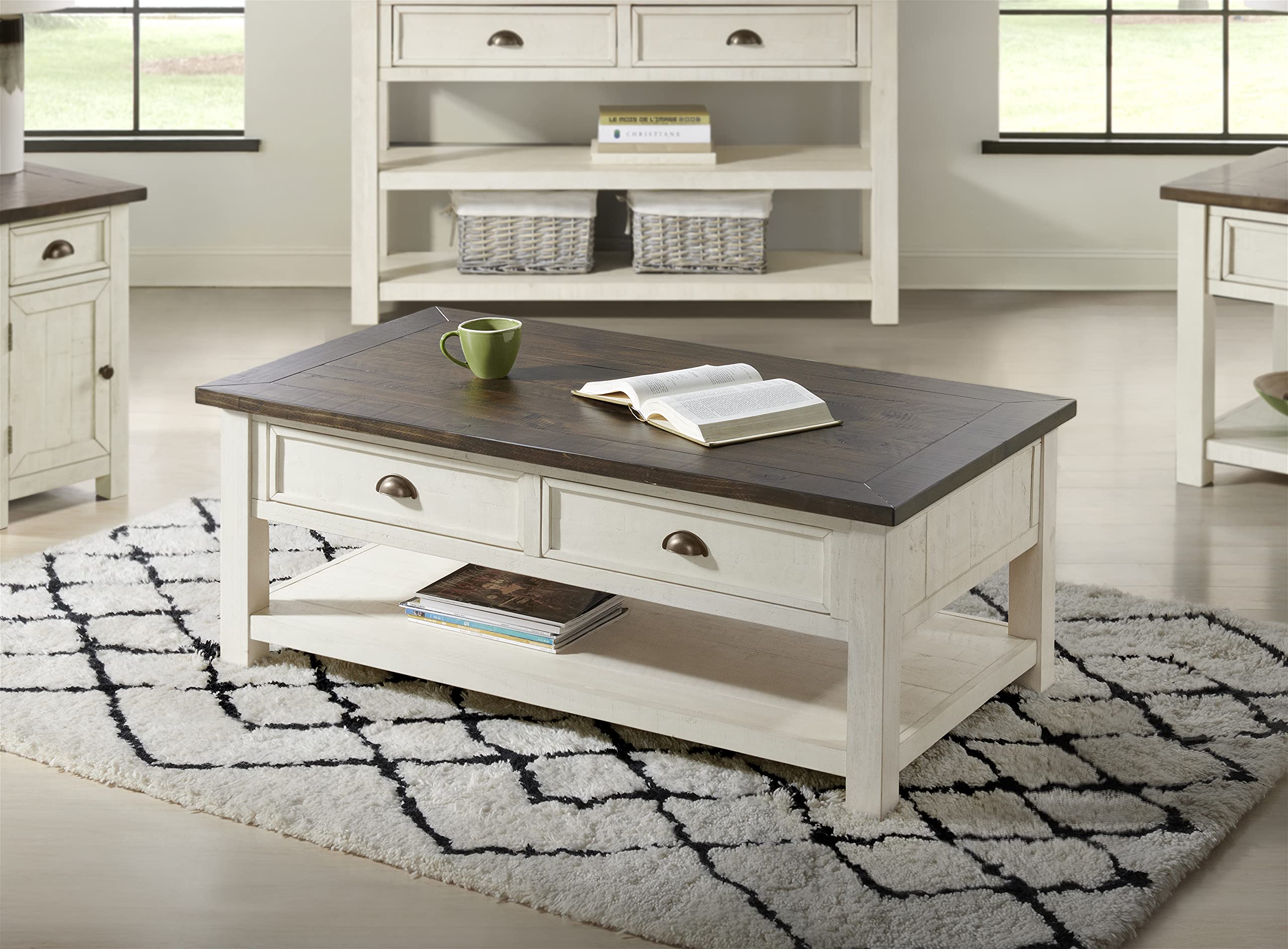 Martin Svensson Home Solid Wood Coffee Table, Cream White with Brown Top