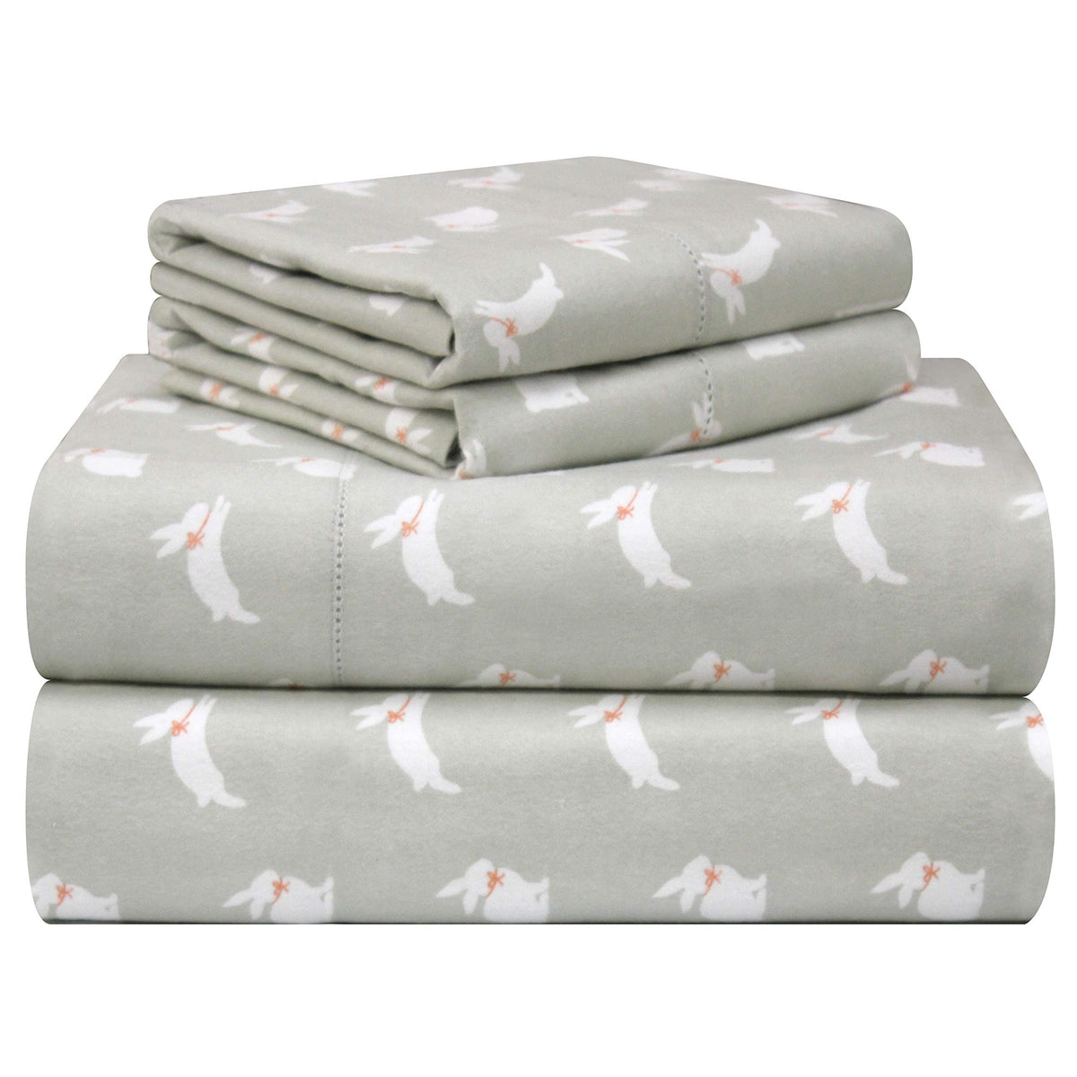 Pointehaven 180 Gsm Velvet Feel Luxury 100% Cotton Printed Flannel Sheet Set, Full, Bunnies - Warm & Cozy - Pre-Shrunk -Deep Poc