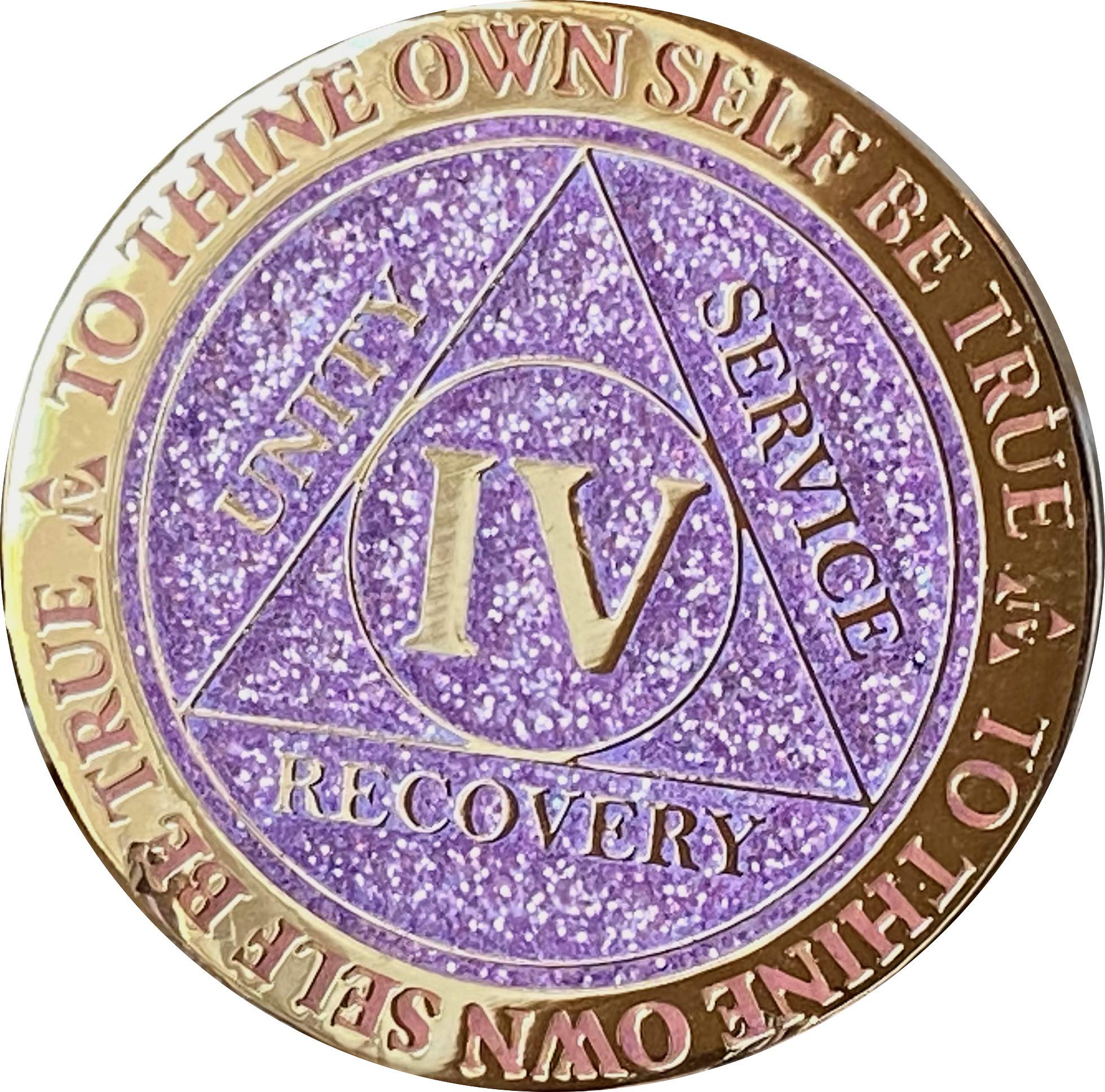 4 Year Aa Medallion Reflex Lavender Purple Glitter Gold Plated Chip Iv