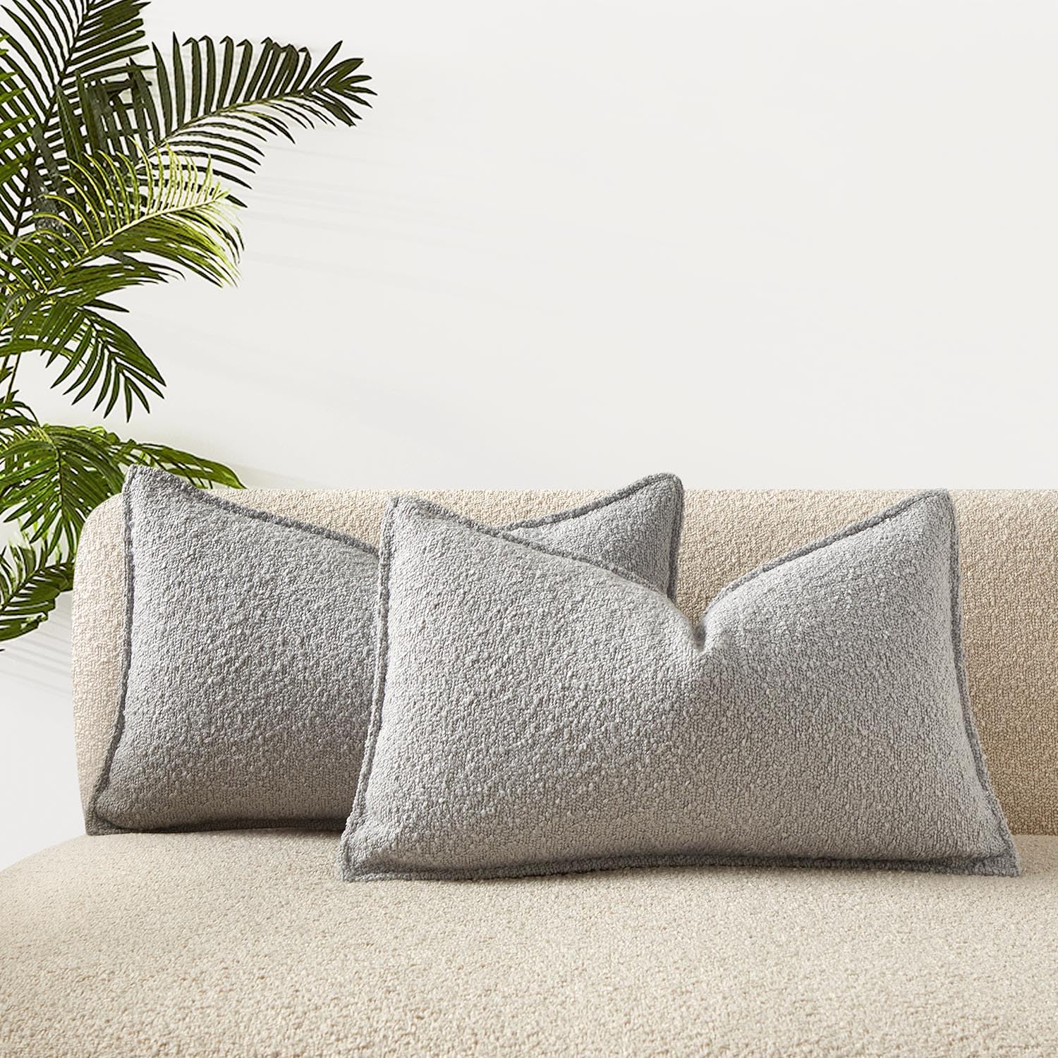 Juspurbet Silver Grey Boucle Lumbar Broadside Throw Pillow Covers 14X24 Inch Set Of 2 For Couch Bedroom Sofa Living Room Decorat