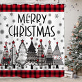 Baccessor Merry Christmas Tree Music Shower Curtain Winter Buffalo Plaid Christmas Trees Snowy Shower Curtain Polyester Fabric B