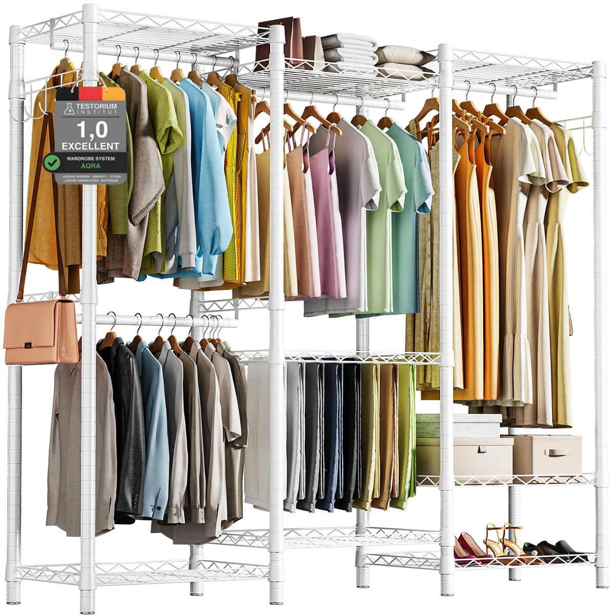 AQRA Heavy Duty Metal Garment Rack, Freestanding Clothes Rack, White