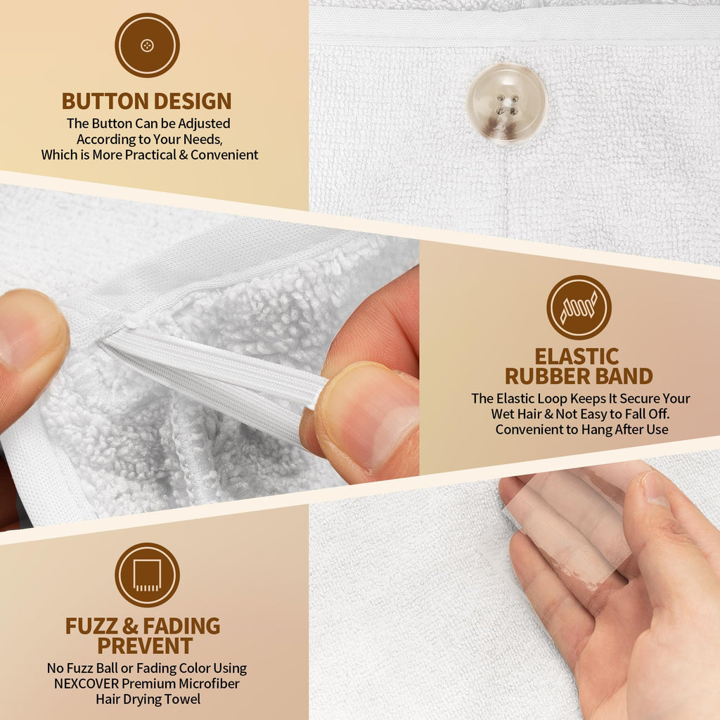 Nexcover Microfiber Hair Towel, 2 Pack (White Color) 9.8 Inch X 25.5 Inch Hair Turbans,Ultra Absorbent,Fast Drying Hair Towel Wr