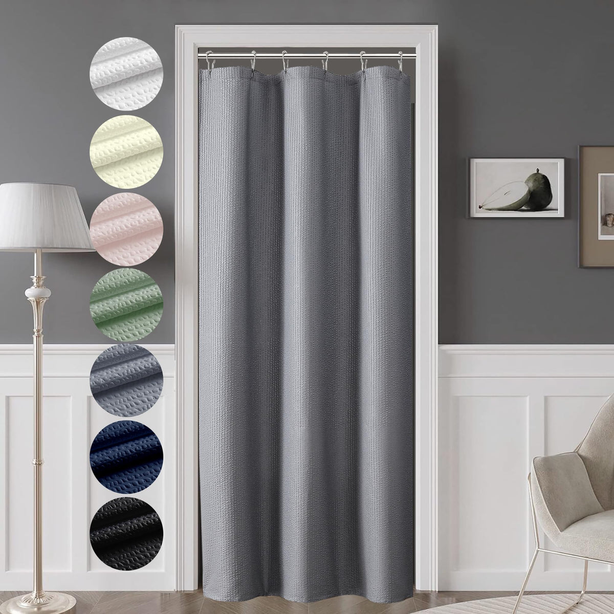 Ovzme Berry Stall Fabric Shower Curtain 36 X 72 Inch - Soft & Waffle Small Grey Shower Curtain For Bathroom With Texture For Nar