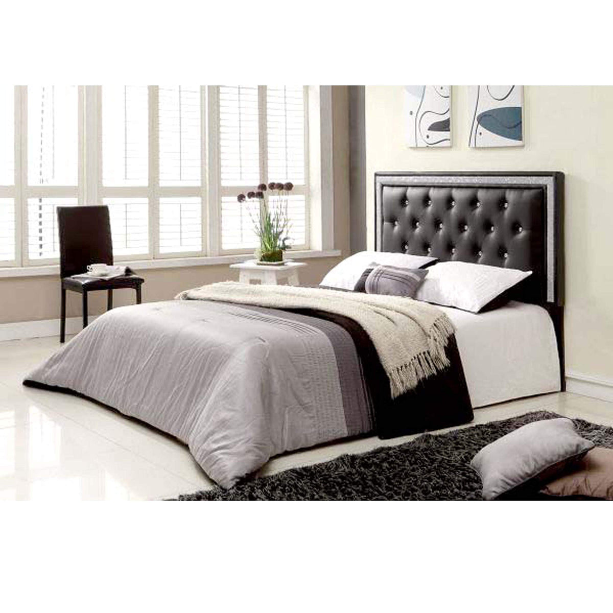 Best Master Furniture Hope Tufted Vinyl Upholstered Headboard, Queen/Full, Black