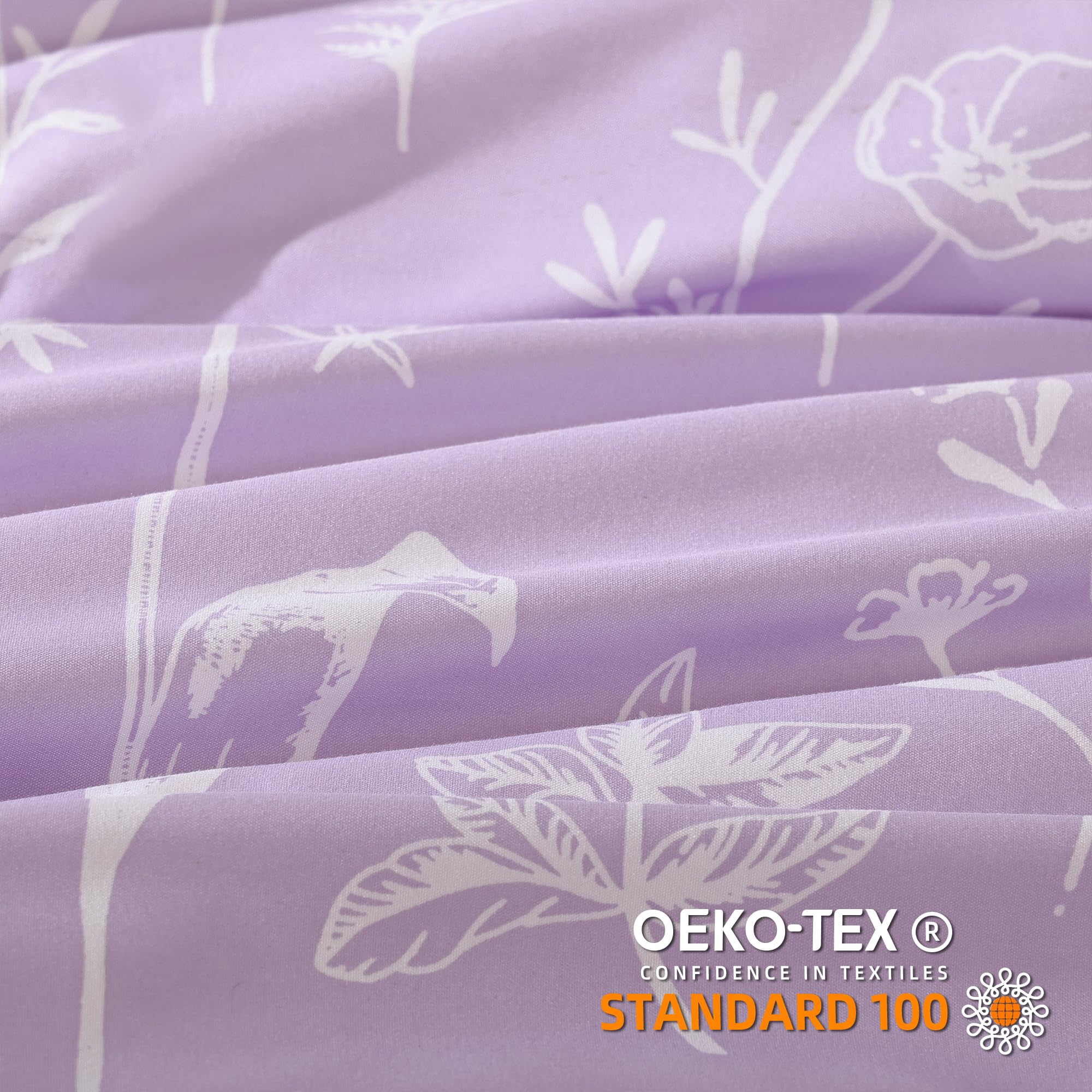 Janzaa Queen Comforter Set Lavender Comforter Floral Bedding Sets 3 Pieces Flowers Bed Comforter 1 Soft Reversible Cute Botanical With 2 Pillow Shams