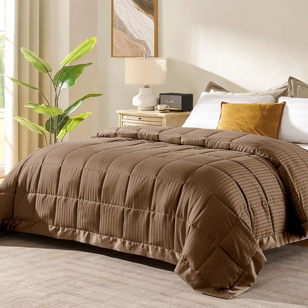 Downluxe King Size Blanket With Satin Trim, Lightweight Down Alternative King Blanket For All Season, Machine Washable (Brown, 9