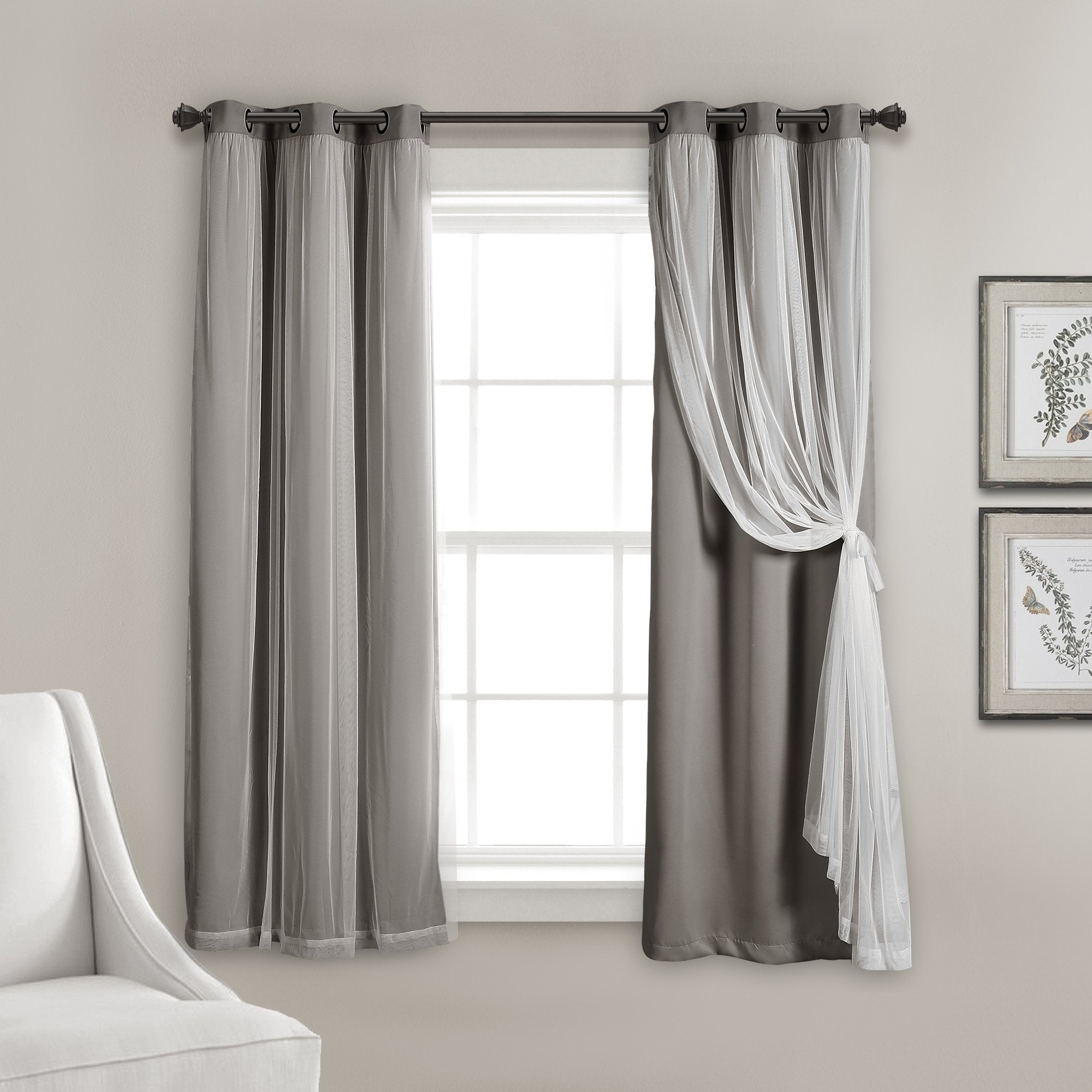 Lush Decor Sheer Grommet Curtains With Insulated Blackout Lining, Window Curtain Panels, Pair, 38'W X 45'L, Light Gray - Curta