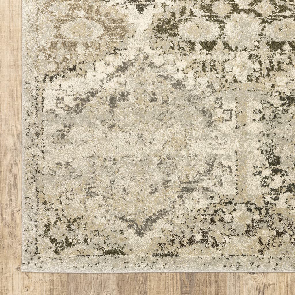 HomeRoots Polypropylene 8’ x 11’ Ivory and Gray Floral Trellis Indoor Area Rug