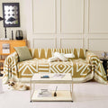 Vclife Boho Couch Cover Modern Mustard Yellow White Triangle Plaid Geometry Jacquard Sofa Cover Anti Slip Washable Chenille Dog