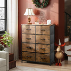 Wlive Tall Fabric Dresser With 8 Drawers, Storage Tower With Fabric Bins, Double Dresser, Chest Of Drawers For Closet, Bedroom, Living Room, Hallway, Dorm, Rustic Brown Wood Grain Print