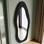 Honyee Full Length Mirror, 63'' X 24'' Wall Mirror, Flannel Wrapped Wooden Frame Floor Mirror, Irregular Wavy Mirror Hanging Or