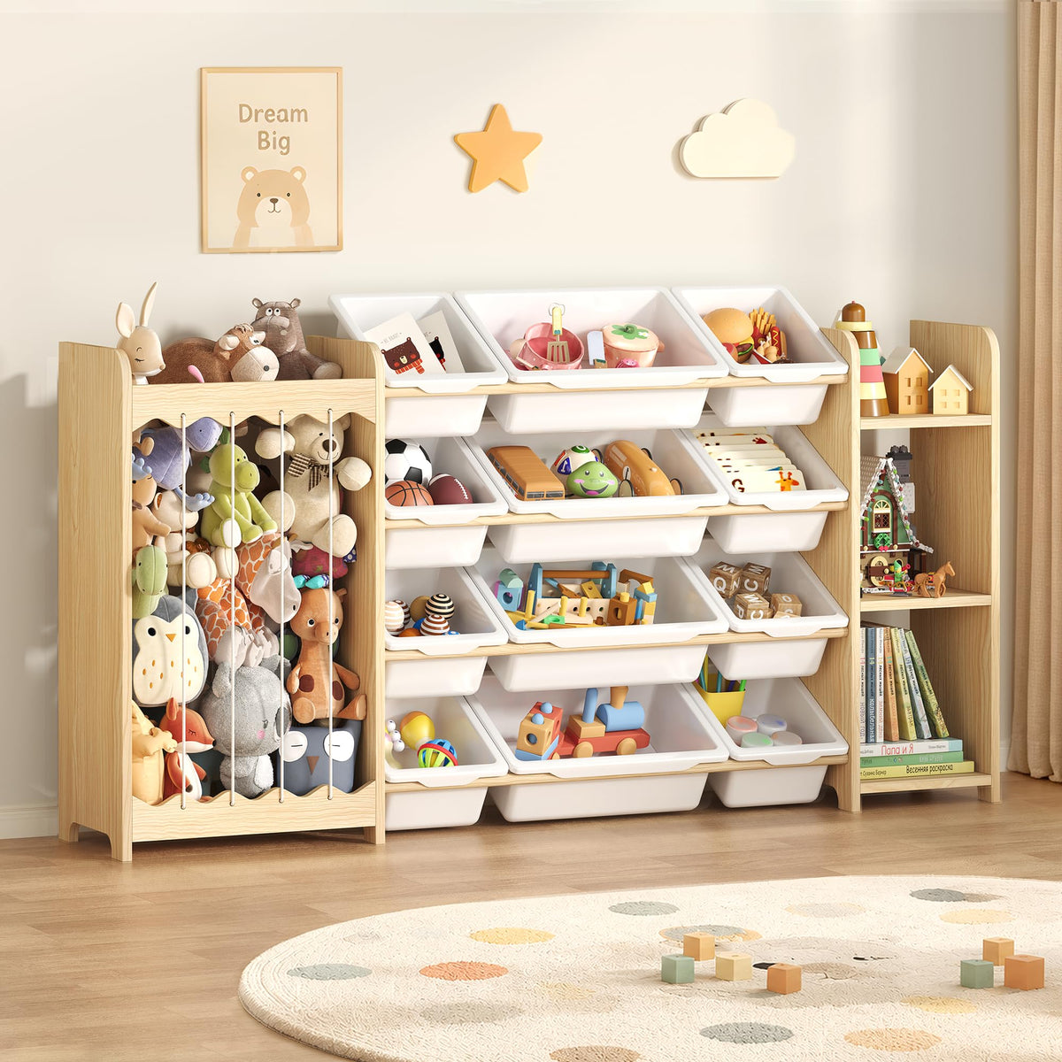 Kids Toy Storage Organizer with Bookshelf and Stuffed Animal Storage