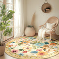 RELEANY Washable Area Rug, Runner Rug, Round Rug, Non Slip Boho Floral Vintage 4ft Round Rug, Circle Rug for Living Room, Dining