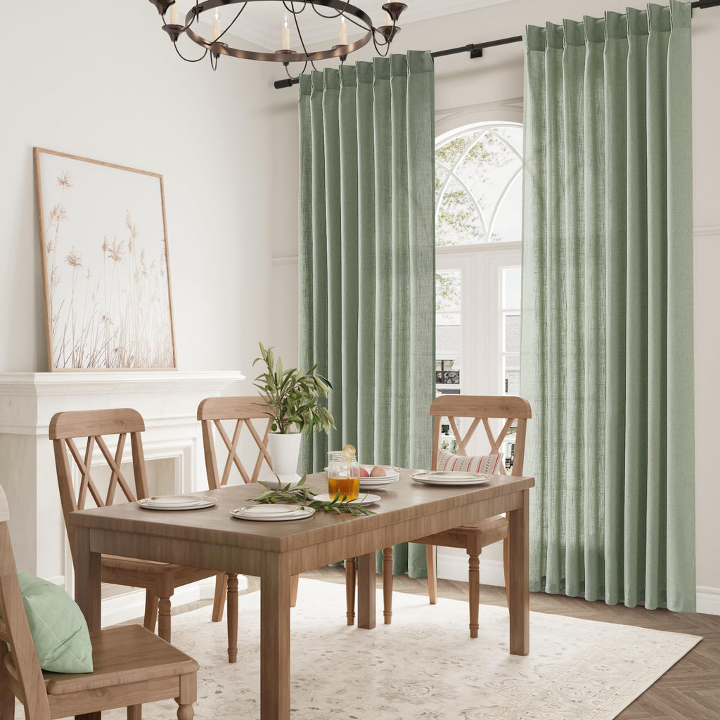 Joywell Linen Pinch Pleated Curtains 84 Inches Long,Back Tab Window Drapes With Hooks Lightweight For Bedroom Living Room Patio Sliding Glass Door Privacy,W50 X L84,Sage Green,2 Panels Set
