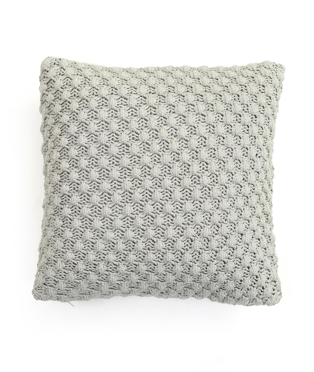 Pluchi Popcorn Knit Cotton Knitted Decorative 16 X 16 Inches Cushion Cover (Vanilla Grey Melange)