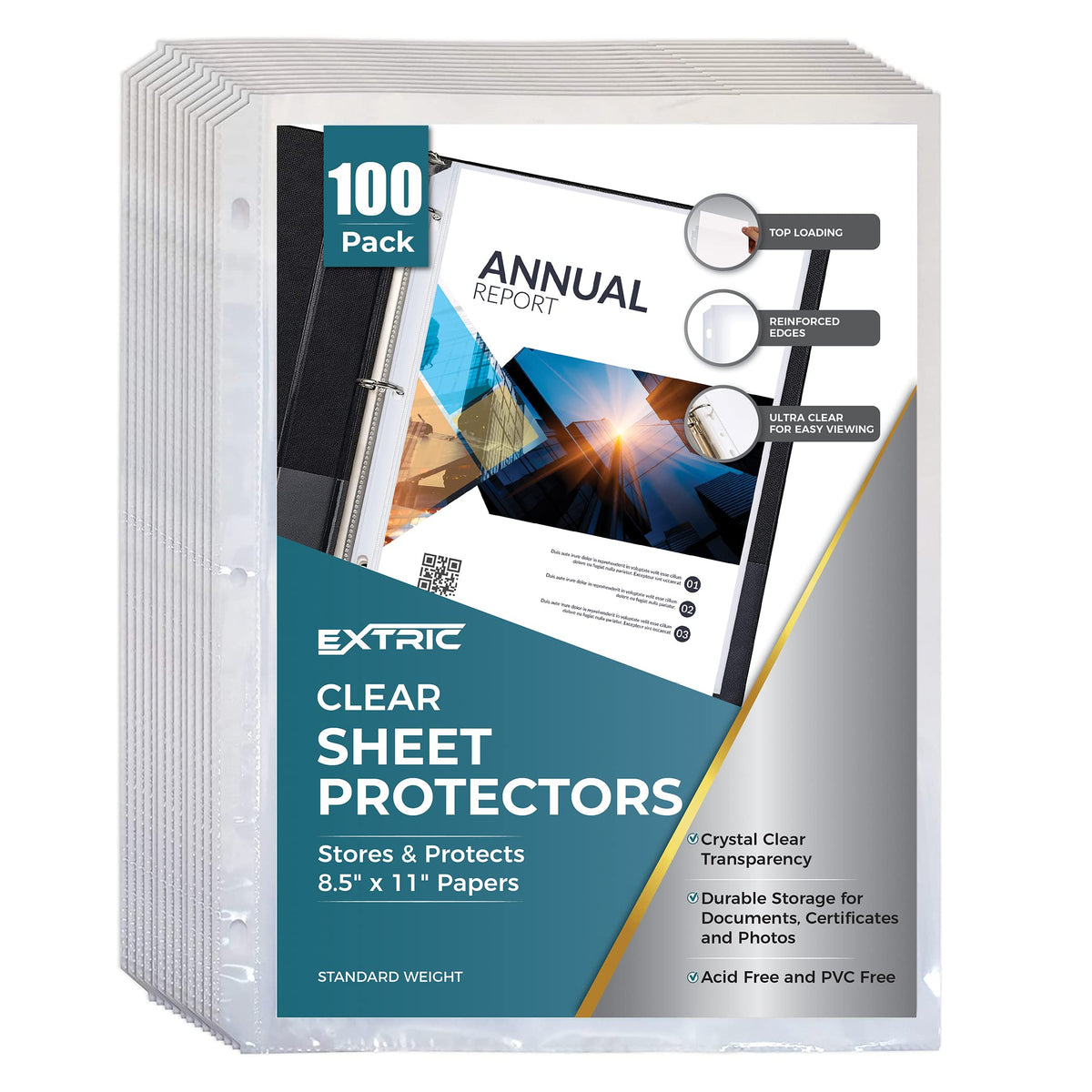 Sheet Protectors, 100 Count Clear Page Protectors For 3 Ring Binder, Top Loading Plastic Sleeves 8.5 X 11 Inch