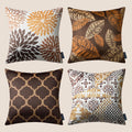 Phantoscope Set Of 4 New Living Series Velvet Pillows Leaf Geometric Throw Decorative Velvet Pillow Cover Cushion Cover, Dark Coffee 20 X 20 Inches 50 X 50 Cm