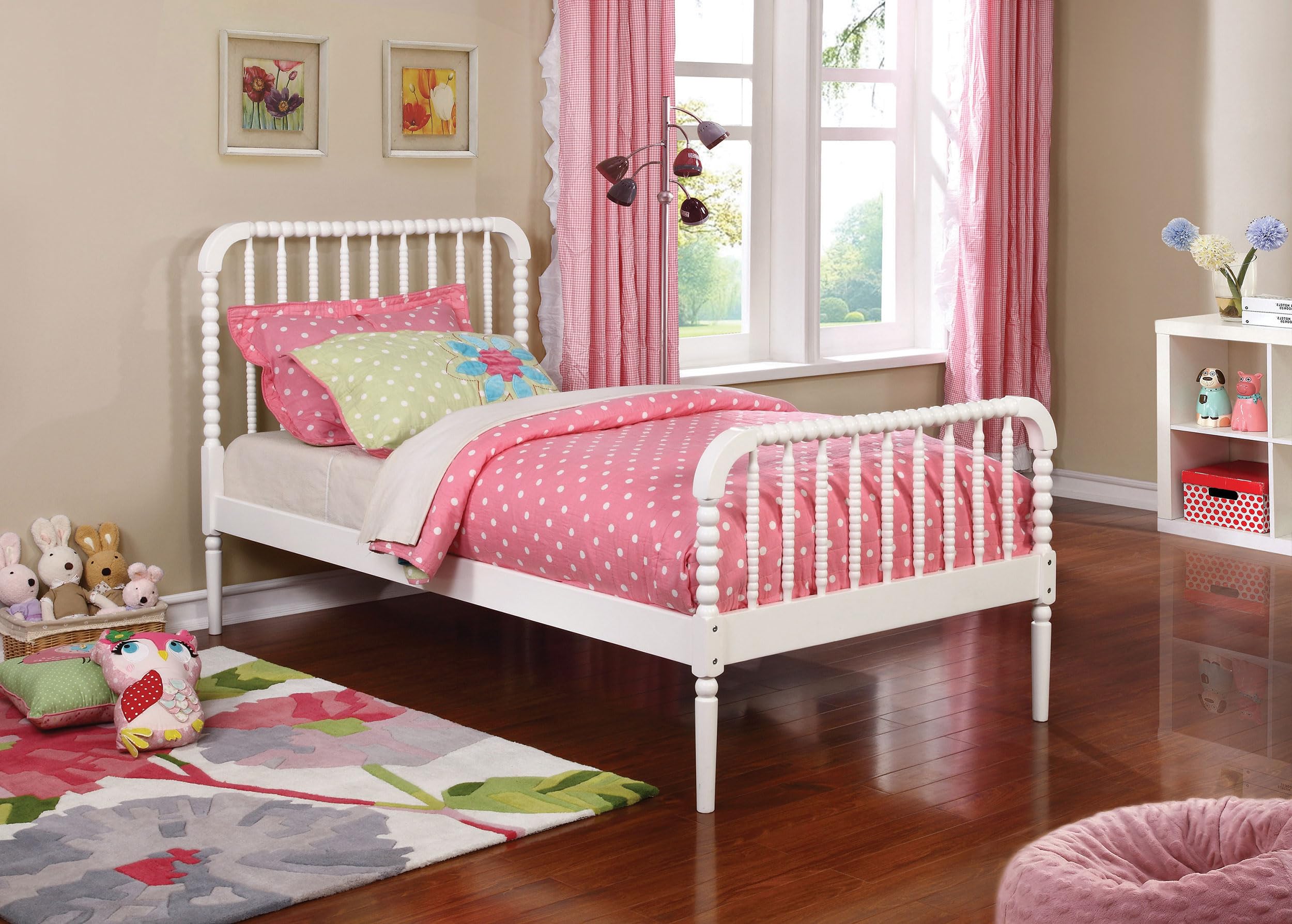 Coaster Home Furnishings Jones Country Farmhouse Wood Jenny Lind Bobbin Twin Size Open Frame Fully Slatted Platform Bed FrameWhite 400415T