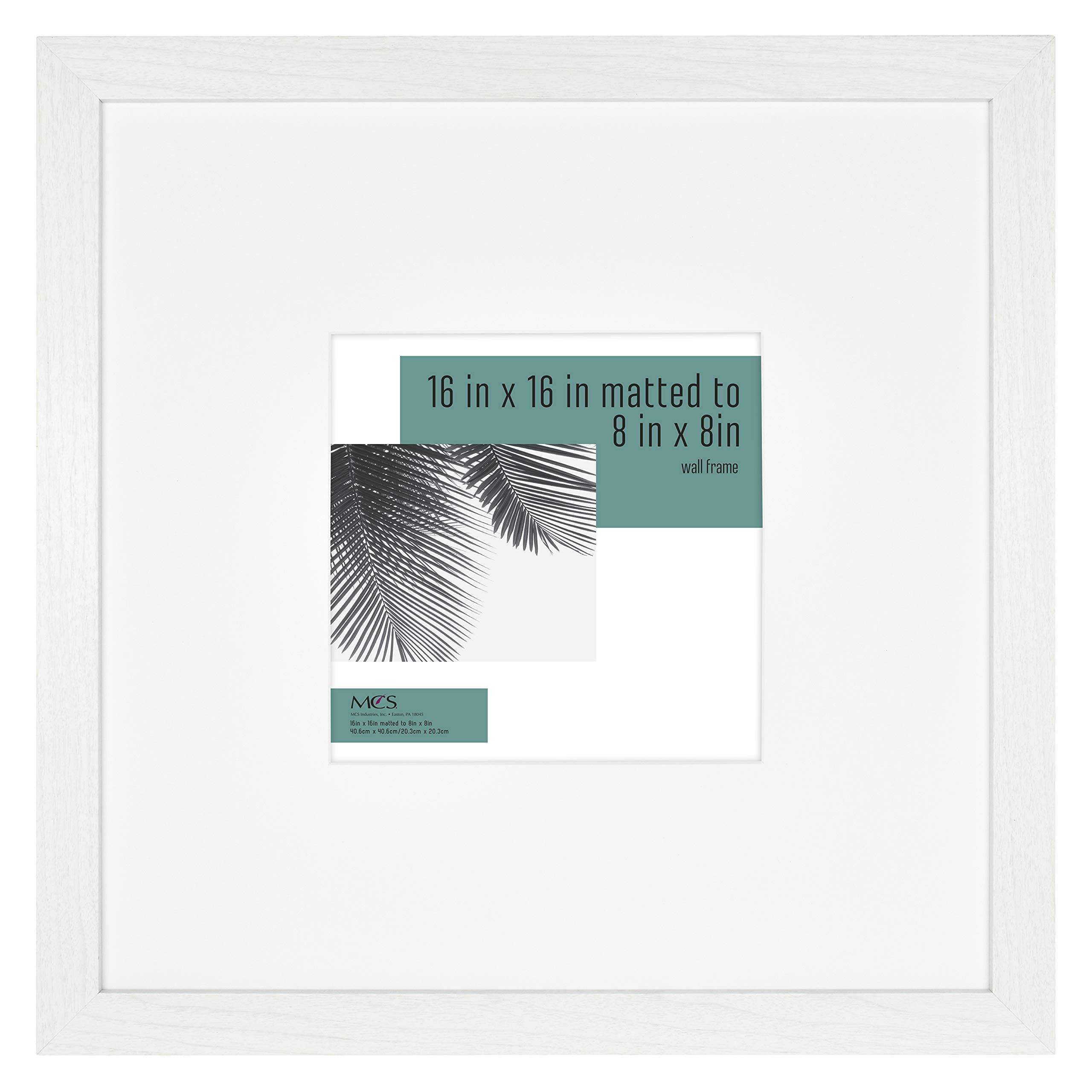 MCS Studio Gallery 16x16 Matted to 8x8 Picture Frame White Woodgrain, Square Photo Frame for Photos, Posters & Art Prints (1-Pac