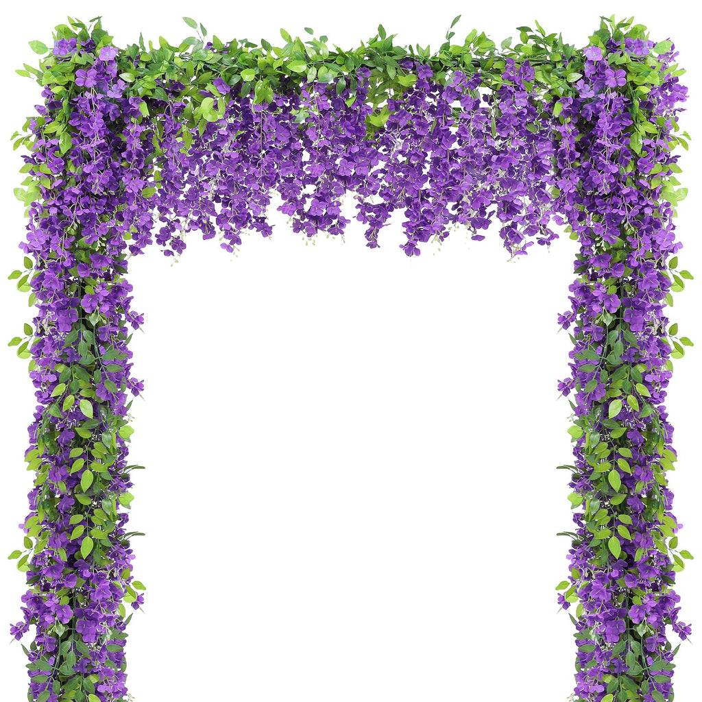 Findosom Wisteria Artificial Flowers Garland, 5Pcs Total 36FT Purple Wisteria Hanging Flowers, Flower Garland Decorations for Ho