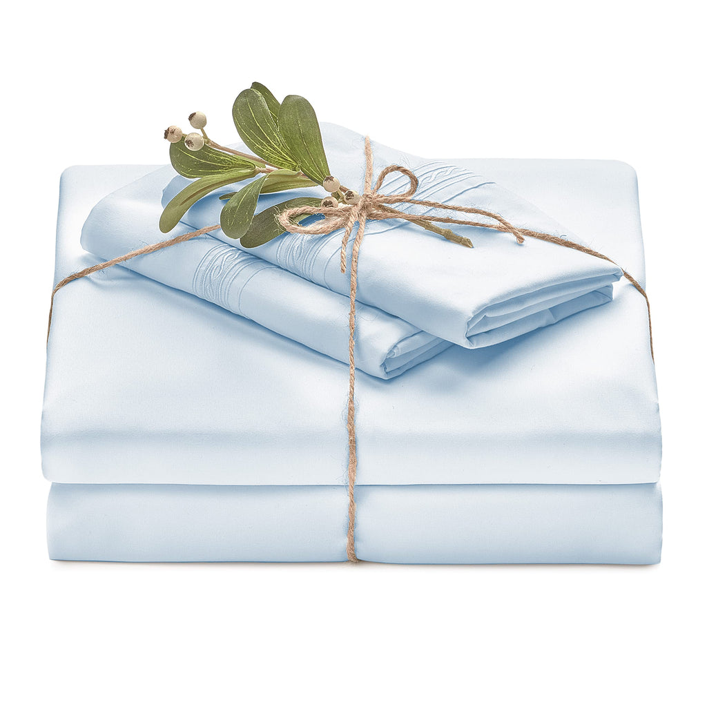 Chanasya Premium Soft Sky Blue King Bed Sheets Set 4-Piece - Percale Microfiber - Fitted Sheet Flat Sheet And Pillow Cases - Dee