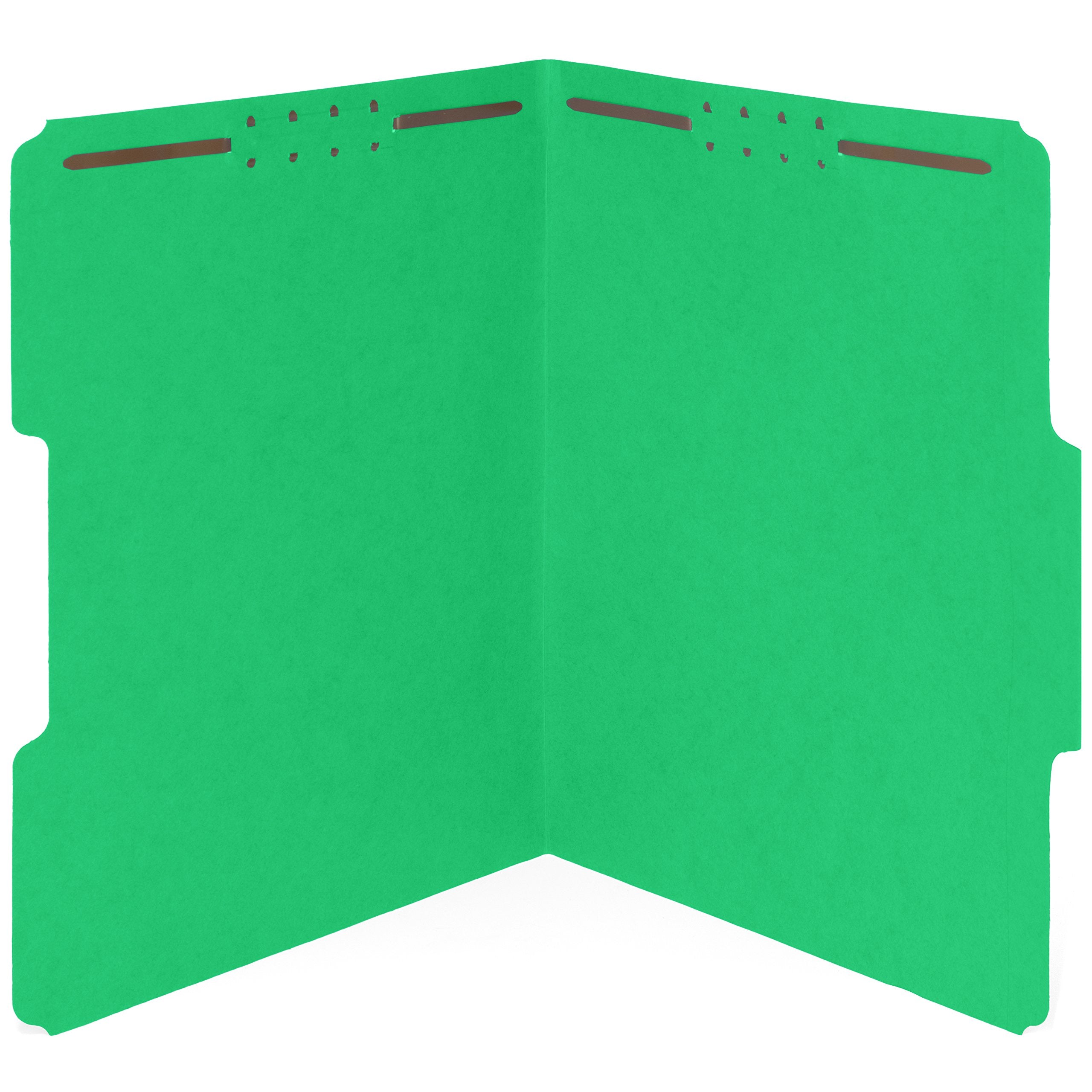 50 Green Fastener File Folders - 1/3 Cut Reinforced Assorted Tab - Durable 2 Prongs Designed To Organize Standard Medical Files,
