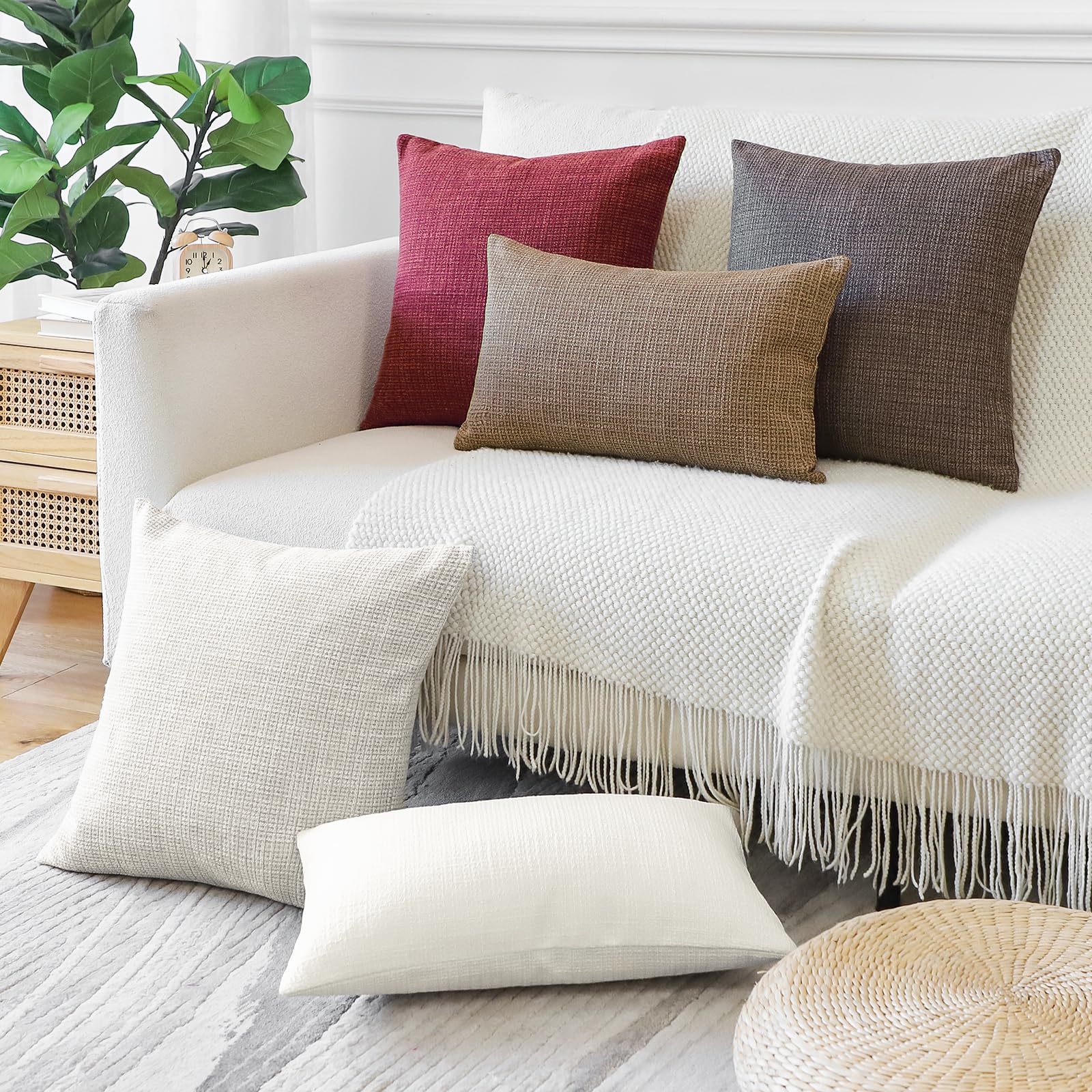 Otostar Pack Of 2 Throw Pillow Covers 18X18 Inch Linen Cream Pillowcases Farmhouse Decorative Solid Pillow Covers 45X45 Cm Squar