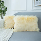 LIGICKY Set of 2 Decorative Lumbar Pillow Covers Soft Light Yellow Fluffy Throw Pillow Cover Luxury Series Rectangle Plush Pillo