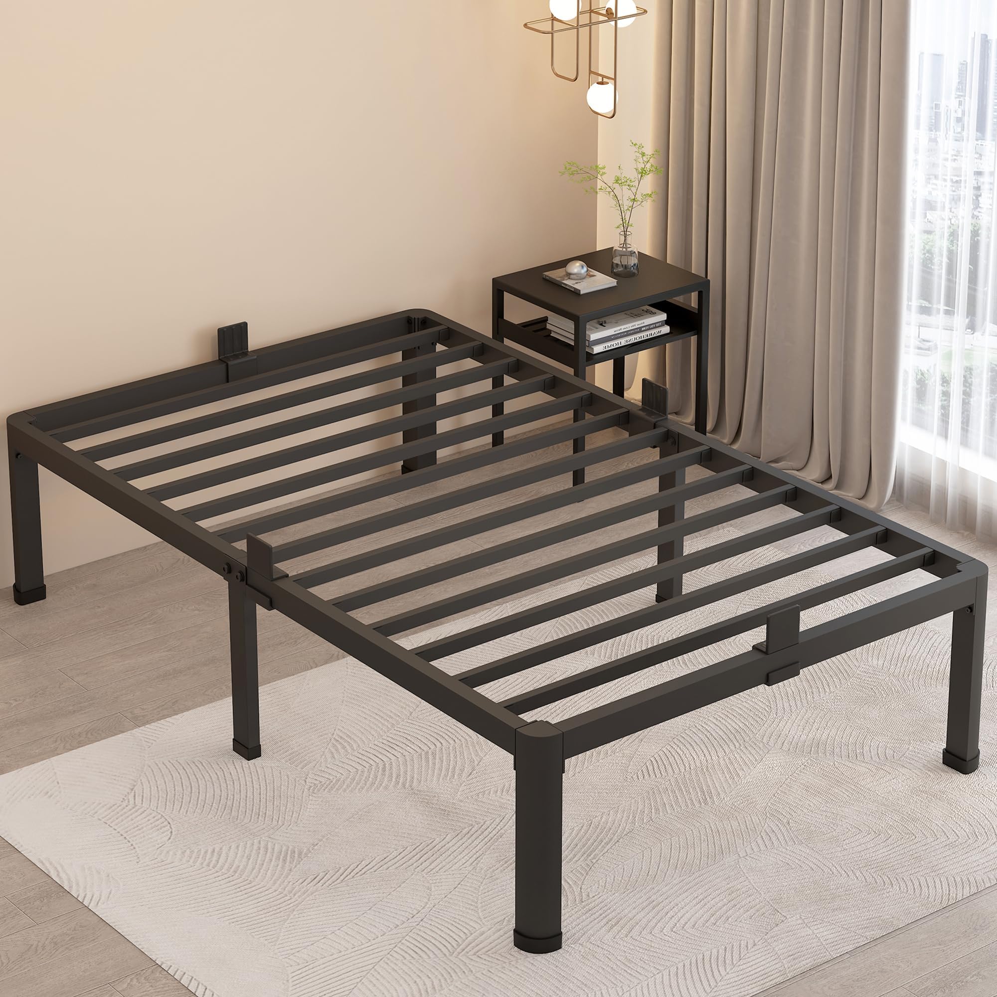 Maf 18 Inch Twin Bed Frames With Round Corner Legs Mattress Slide Stopper No Box Spring Needed Heavy Duty Metal Platform Bed Frame Under-Bed Storage Space, 3000 Lbs Steel Slats Support
