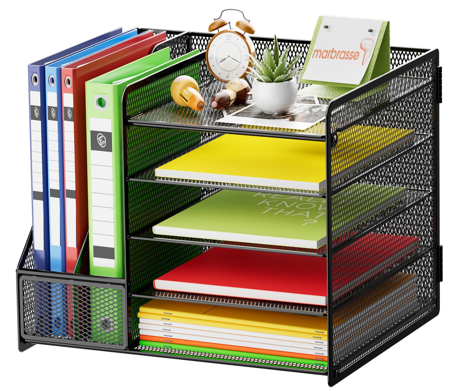 Marbrasse Desk Organizer With File Holder, 5-Tier Paper Letter Tray Organizer, Mesh Desk Organizers And Accessories With Magazin