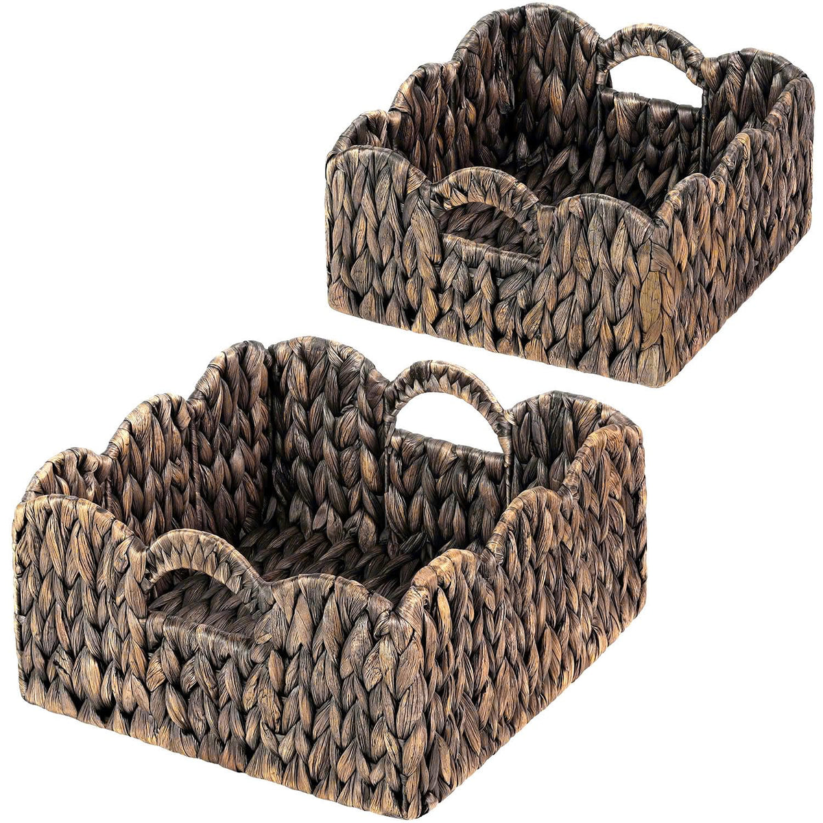 Scalloped Baskets (NaturalSet of 2) Basket Living Room Organizer, Water Hyacinth Baskets For Decor, Woven Basket Boho Style for