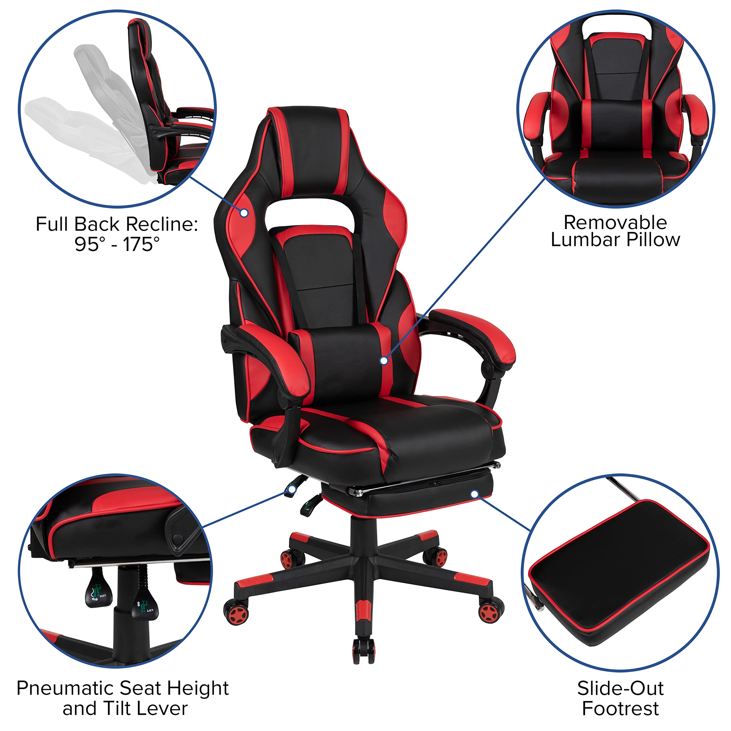 Flash Furniture Optis Black Gaming Desk With Cup Holder/Headphone Hook/Monitor Stand & Red Reclining Back/Arms Gaming Chair With Footrest