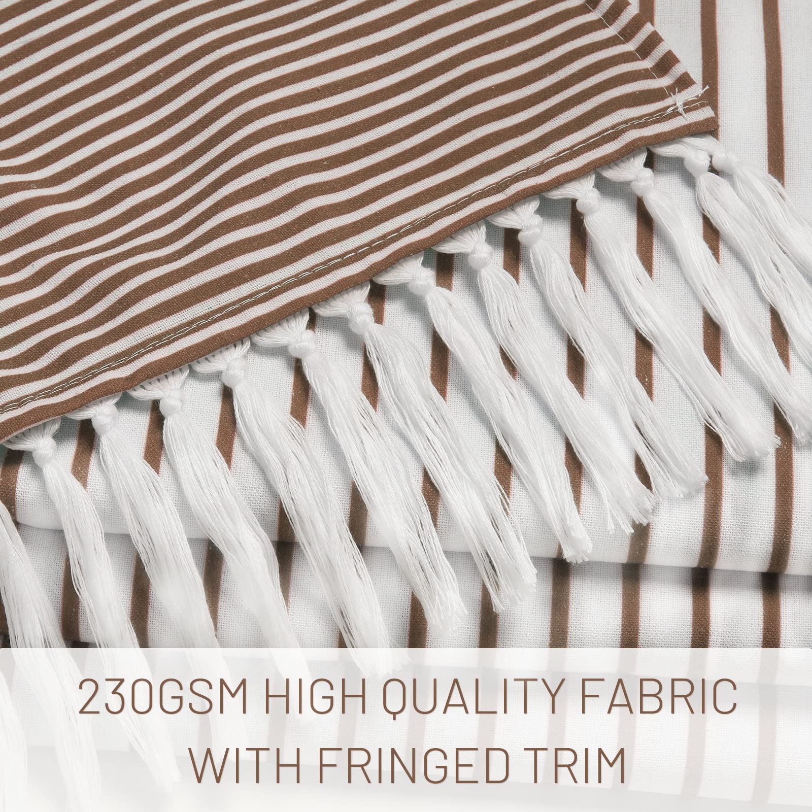 Awellife Khaki Shower Curtain For Bathroom Stripe Tassel Shower Curtain 72 X 72 Inches Apricot Farmhouse Linen