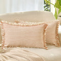 Zwjd Throw Pillow Covers 12X20 Set Of 2 Striped Pillow Covers With Fringe Chic Cotton Decorative Pillows Square Cushion Covers F
