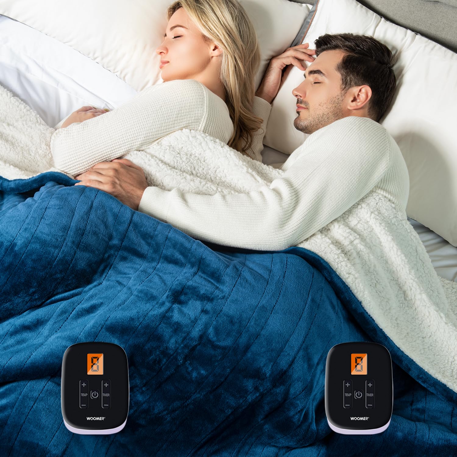 Woomer Heated Blanket, Queen Size 84'X 90' Soft Flannel Fast Heating Blanket With Multi-Color Option, 10 Heating Levels & 0.5-