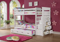 HomeRoots Pine Wood, Plywoodwood, M 97 X 43 X 68 Twin Over Twin White Storage Ladder and Trundle Bunk Bed