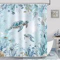 Bonhause Sea Turtle Shower Curtain for Bathroom Teal Blue Ocean Beach Coastal Decorative Bath Curtain 72 x 72 Inch Polyester Fab