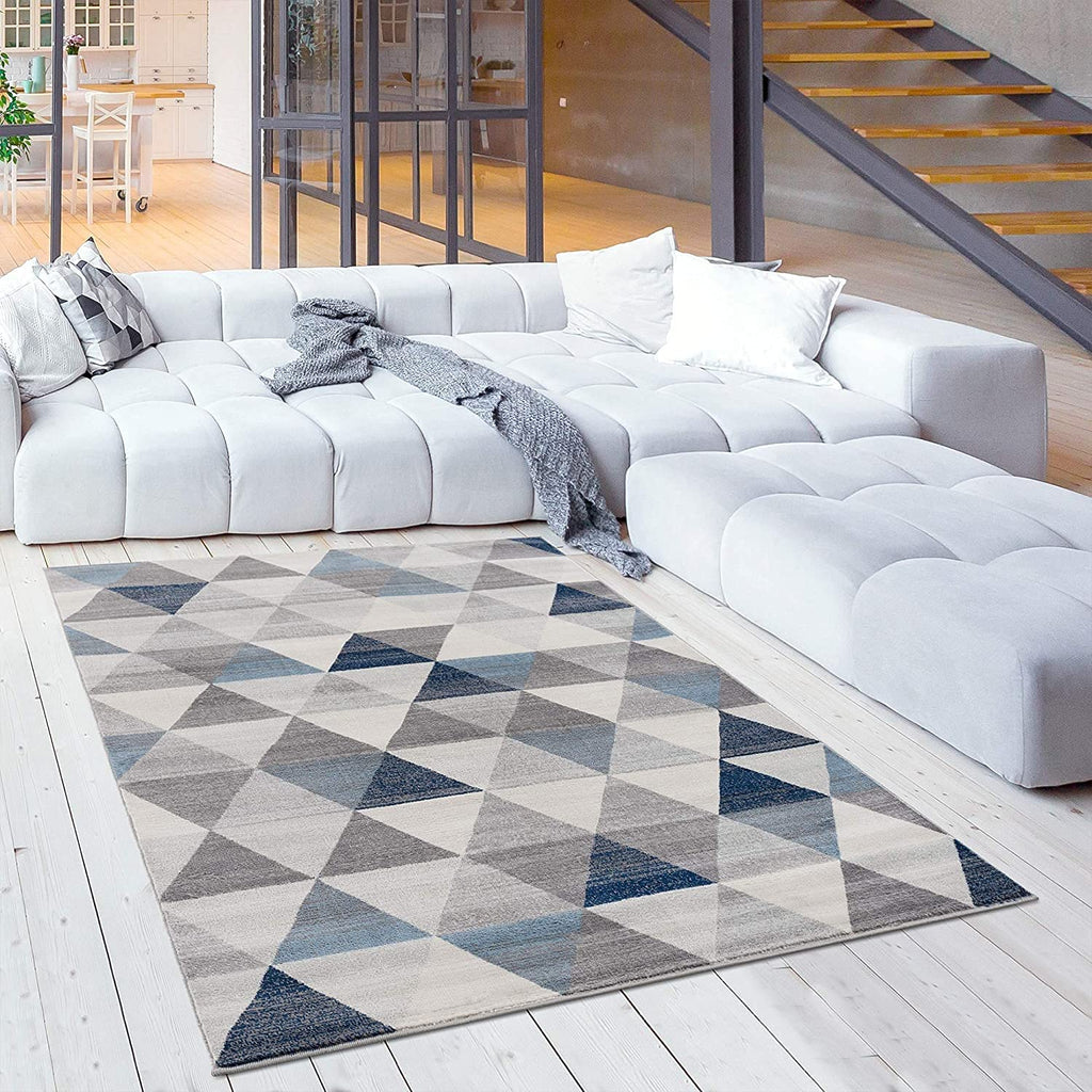 HomeRoots 100% Polypropylene 2’ x 8’ Navy Blue Geometric Diamond Runner Rug