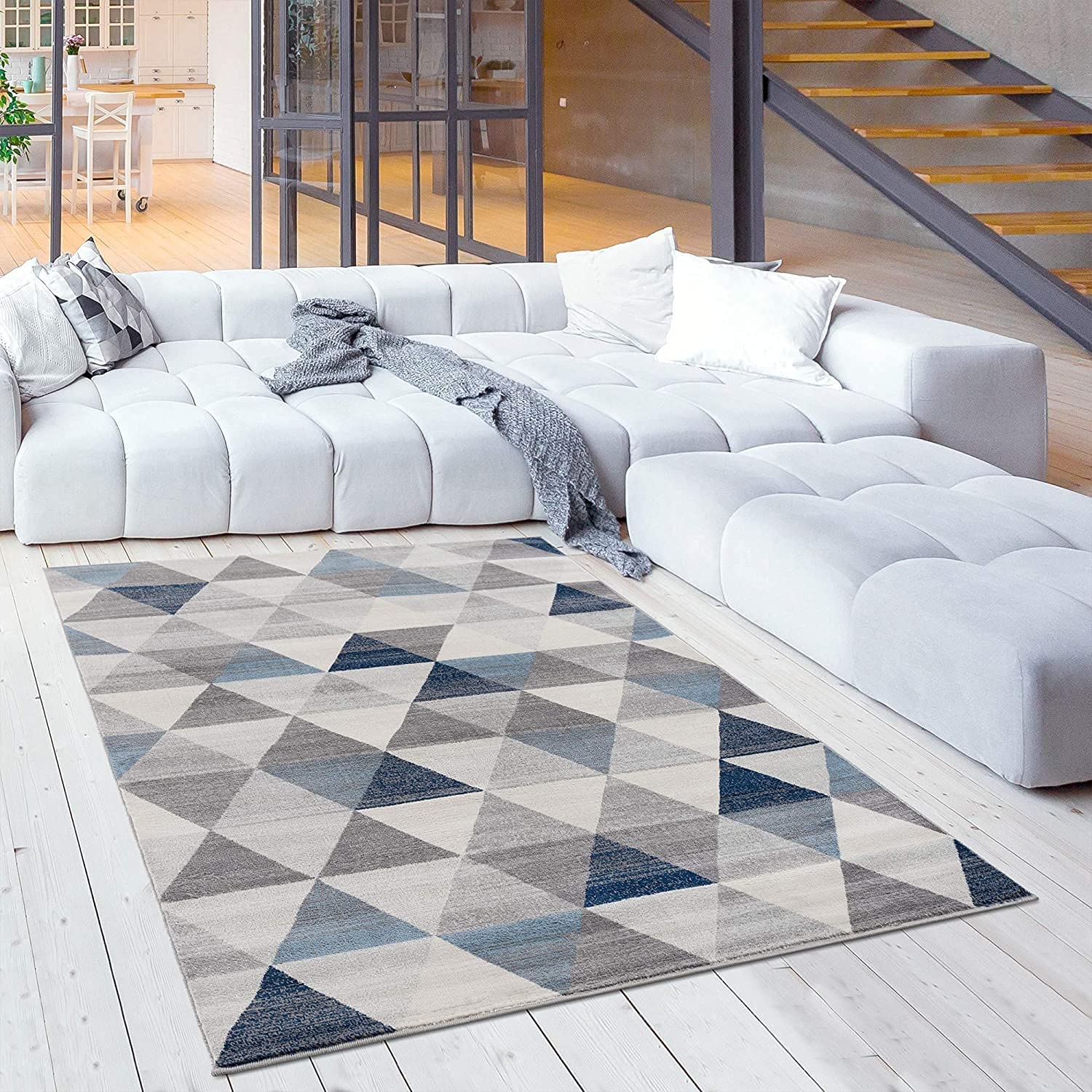 HomeRoots 100% Polypropylene 2’ x 8’ Navy Blue Geometric Diamond Runner Rug